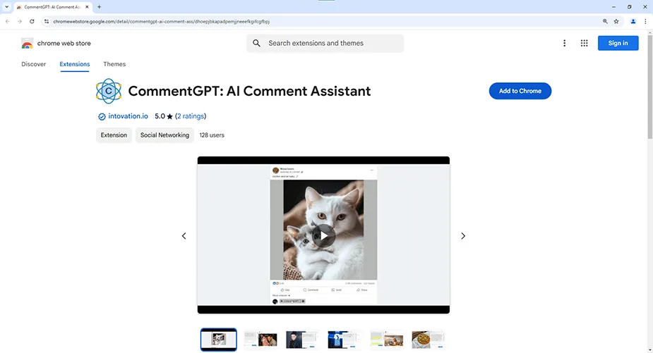 The CommentGPT extension on the Chrome Web Store