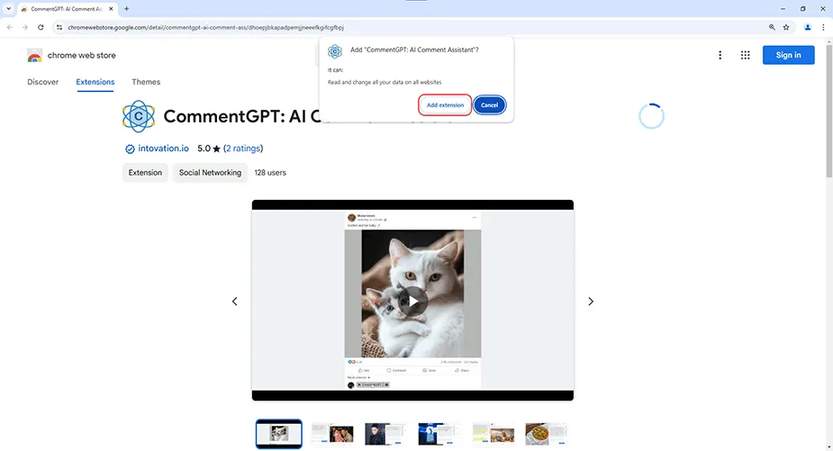 The Add Extension confirmation pop-up
