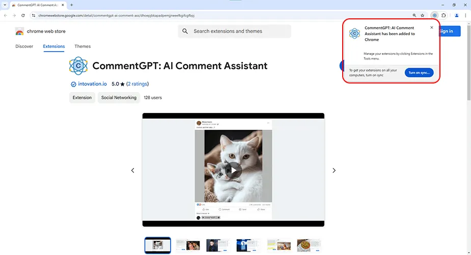 The CommentGPT extension added to Chrome