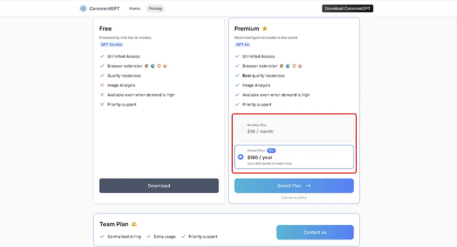 Choosing a monthly or yearly subscription duration
