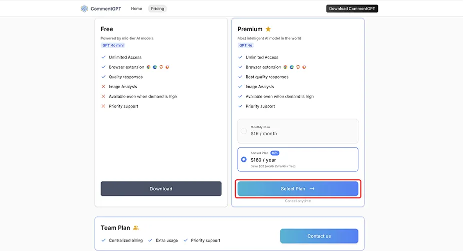 The Select Plan button