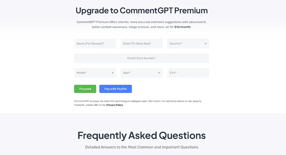 The payment page with the PayPal option