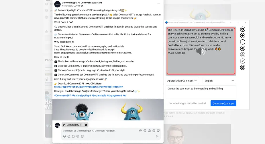 Clicking the Text-to-Speech button to hear the comment
